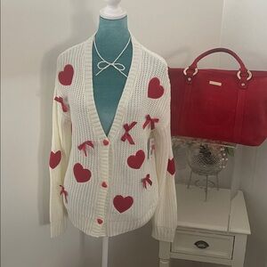 Ted Heart and Bow Cream White Knit Cardigan